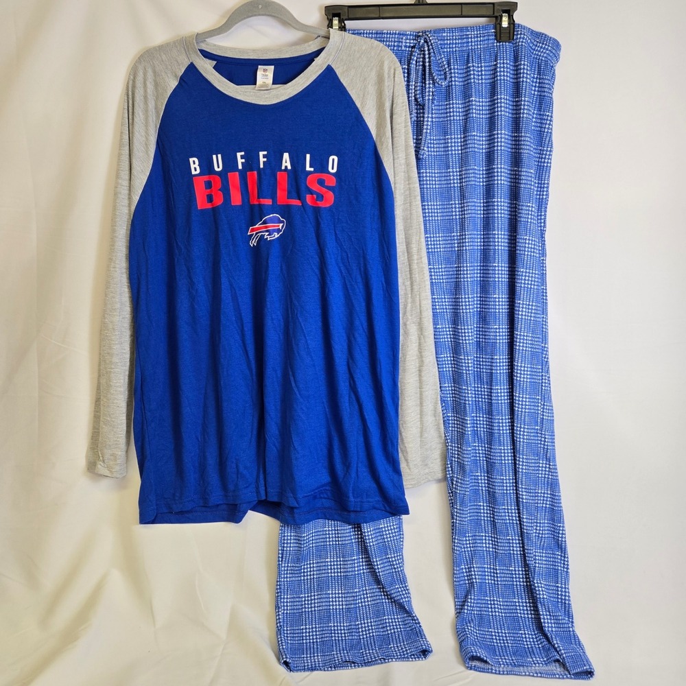 NFL Team Apparel Buffalo Bills Pajama Set Raglan Long Sleeve Top Plaid Pants XXL